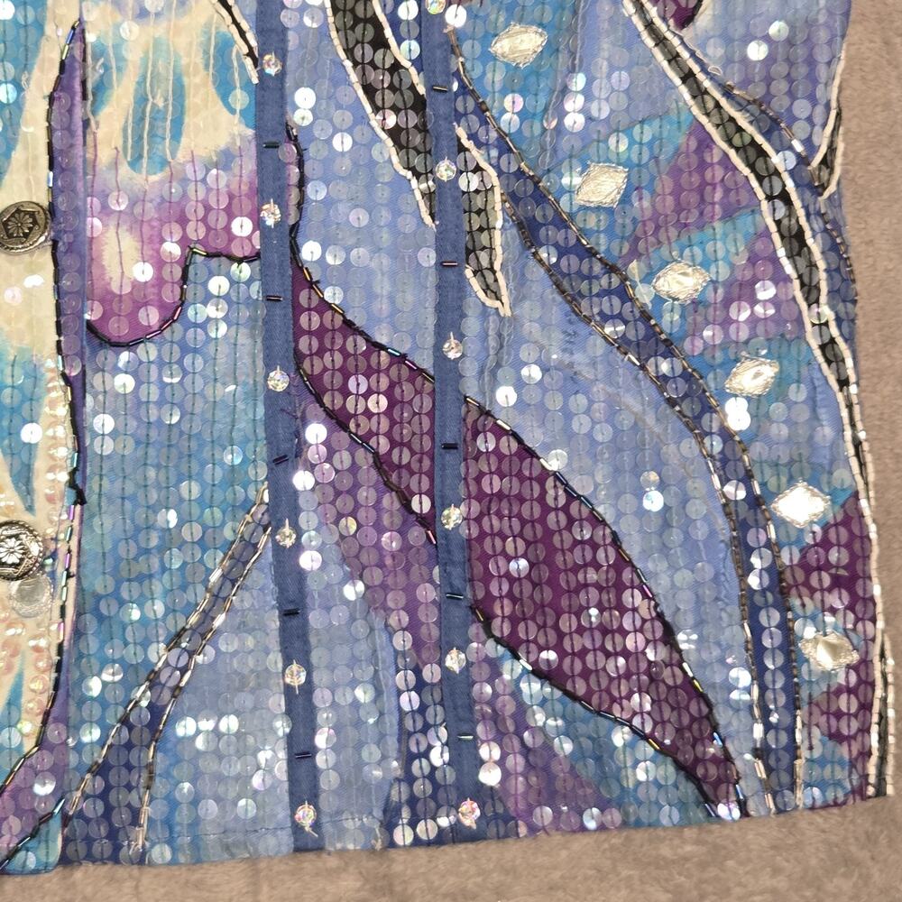 Sandy Starkman Dazzler Sequin Beaded Jacket XL Blue Purple Art to Wear - Picture 4 of 9